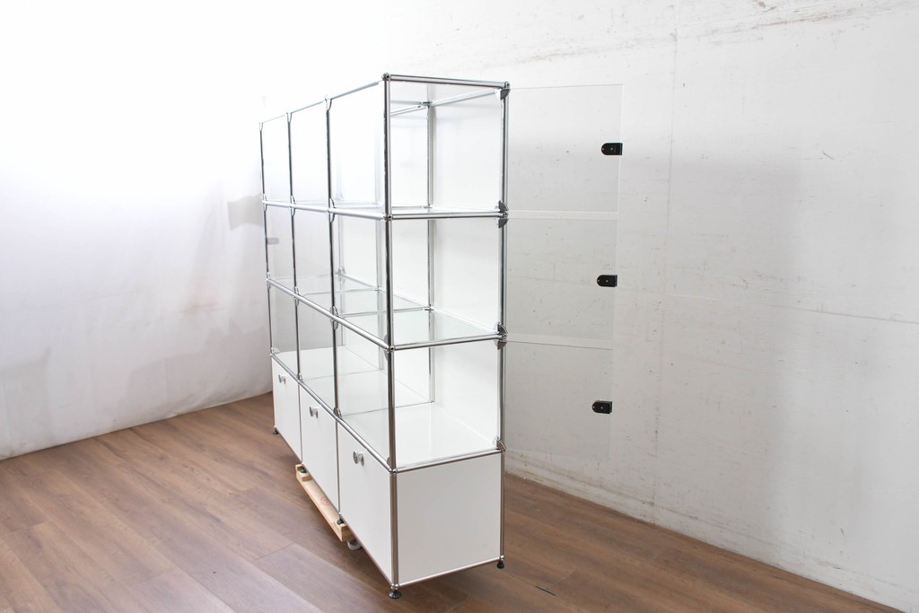 中古 スイス　美品　USMハラー(USM Haller)　モジュール構造の3列4段ガラスキャビネット　(R-088871)