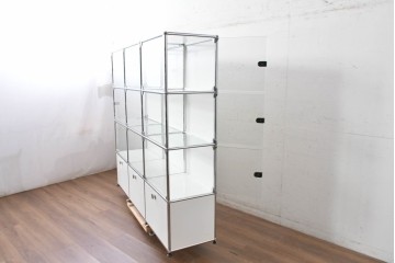 中古 スイス　美品　USMハラー(USM Haller)　モジュール構造の3列4段ガラスキャビネット　(R-088871)