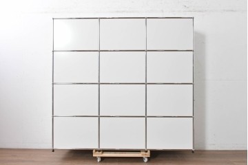 中古 スイス　美品　USMハラー(USM Haller)　モジュール構造の3列4段ガラスキャビネット　(R-088871)