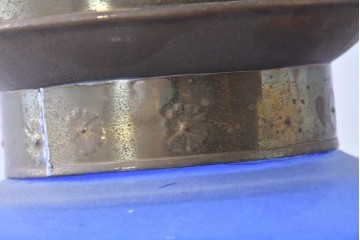《引っ掛けシーリング式ペンダントライト加工費込み》　インドネシアヴィンテージ　鮮やかな青色と横縞模様のシェードが印象的なペンダントライト　(R-088880)