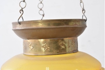 《引っ掛けシーリング式ペンダントライト加工費込み》　インドネシアヴィンテージ　明るい黄色のシェードが空間を彩るペンダントライト　(R-088882)