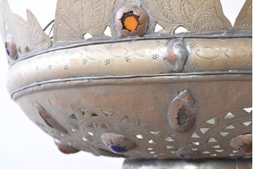 《引っ掛けシーリング式ペンダントライト加工費込み》　ヴィンテージ照明　モロッコ　真鍮製　色ガラスが彩るモロッコ吊り下げ照明　(R-088885)　