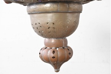 《引っ掛けシーリング式ペンダントライト加工費込み》　ヴィンテージ照明　モロッコ　真鍮製　色ガラスが彩るモロッコ吊り下げ照明　(R-088885)　