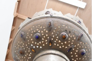 《引っ掛けシーリング式ペンダントライト加工費込み》　ヴィンテージ照明　モロッコ　真鍮製　色ガラスが彩るモロッコ吊り下げ照明　(R-088885)　