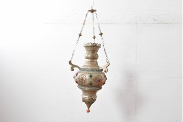 《引っ掛けシーリング式ペンダントライト加工費込み》　ヴィンテージ照明　モロッコ　繊細な透かし装飾が施された真鍮製吊り下げ照明　(R-088887)