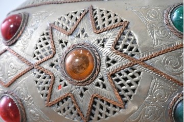 《引っ掛けシーリング式ペンダントライト加工費込み》　ヴィンテージ照明　モロッコ　繊細な透かし装飾が施された真鍮製吊り下げ照明　(R-088887)
