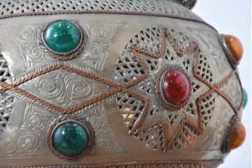 《引っ掛けシーリング式ペンダントライト加工費込み》　ヴィンテージ照明　モロッコ　繊細な透かし装飾が施された真鍮製吊り下げ照明　(R-088887)