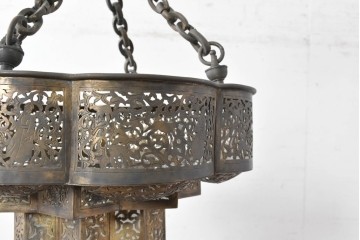 《引っ掛けシーリング式ペンダントライト加工費込み》　ヴィンテージ照明　モロッコ　真鍮製　透かし彫りが美しい吊り下げ照明　(R-088890)
