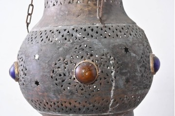 《引っ掛けシーリング式ペンダントライト加工費込み》　ヴィンテージ照明　モロッコ　真鍮製　透かし模様が異国情緒を演出する吊り下げ照明　(R-088896)