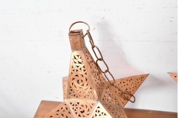 《引っ掛けシーリング式ペンダントライト加工費込み》　ヴィンテージ　アラビアンデザイン　真鍮製　透かし細工が映える星形シルエットの吊り下げ照明　(R-088904)