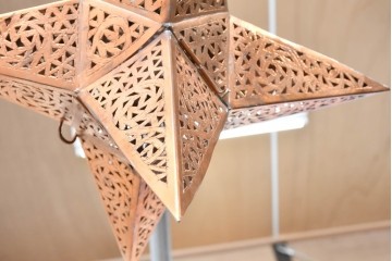 《引っ掛けシーリング式ペンダントライト加工費込み》　ヴィンテージ　アラビアンデザイン　真鍮製　透かし細工が映える星形シルエットの吊り下げ照明　(R-088904)