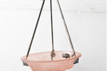 アンティーク照明　イギリス　花模様のピンクガラスが可憐な吊り下げ照明　(R-088914)