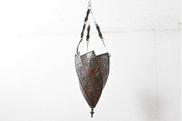 《引っ掛けシーリング式ペンダントライト加工費込み》　ヴィンテージ照明　モロッコ　繊細な透かし装飾を施した吊り下げ照明3個セット　(R-088917)