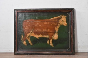 イギリスヴィンテージ　希少　著名工房作品　英国伝統サインペイント　精肉店用ウッドサイン　(R-088936)
