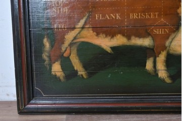 イギリスヴィンテージ　希少　著名工房作品　英国伝統サインペイント　精肉店用ウッドサイン　(R-088936)