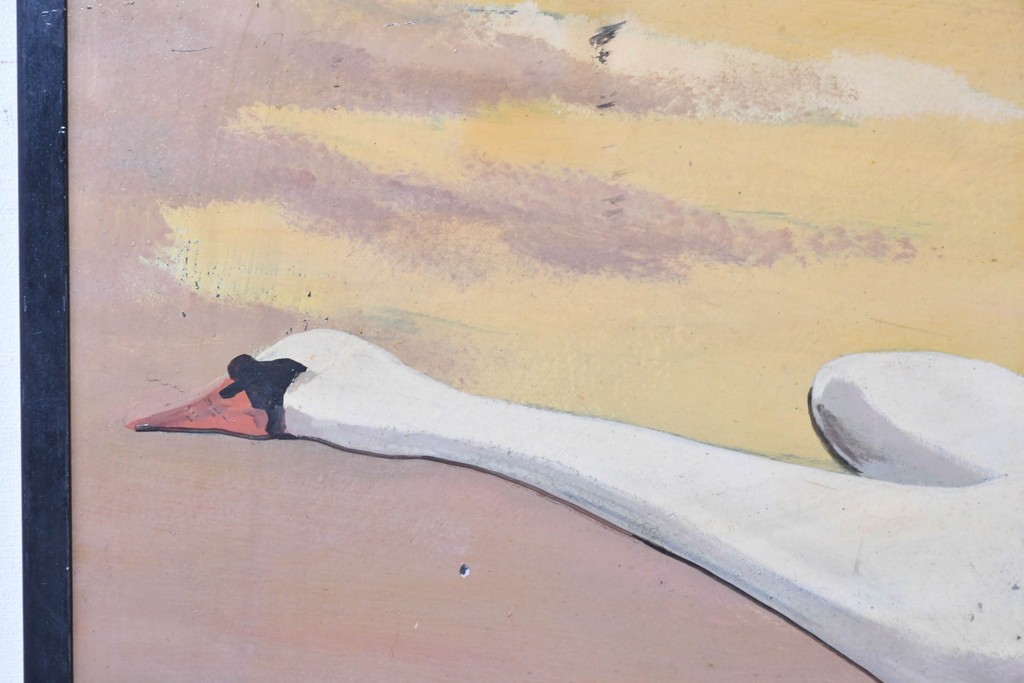 WHITE SWAN 夕焼け空と水辺を飛ぶ白鳥デザインの看板 (R-088939)