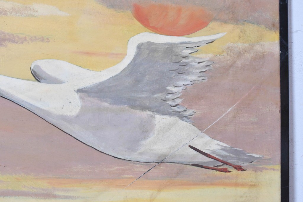 WHITE SWAN 夕焼け空と水辺を飛ぶ白鳥デザインの看板 (R-088939)
