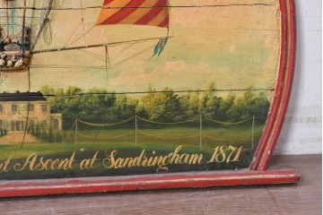 イギリスアンティーク　希少　著名工房作品　英国伝統サインペイント　気球の立体装飾が目を引くウォールアート　(R-088940)