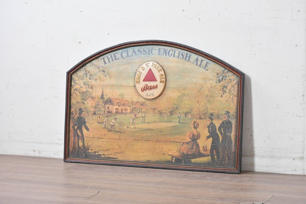 イギリスアンティーク　希少　著名工房作品　英国伝統サインペイント　Bass & Co's PALE ALE(バスペールエール)　クリケット風景が味わい深い立体パブサイン　(R-088942)
