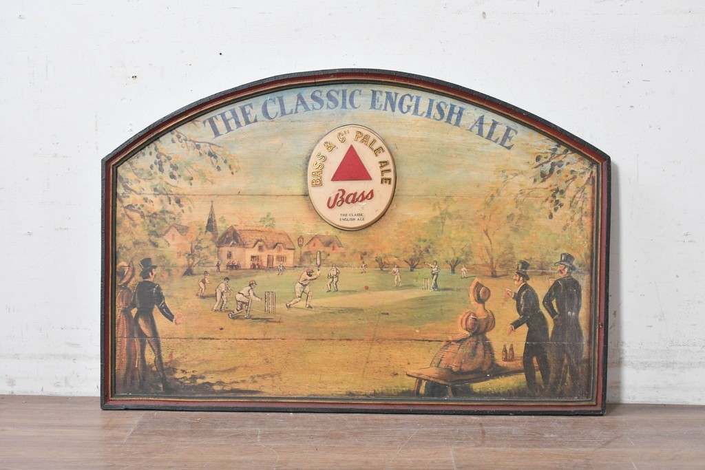 イギリスアンティーク　希少　著名工房作品　英国伝統サインペイント　Bass & Co's PALE ALE(バスペールエール)　クリケット風景が味わい深い立体パブサイン　(R-088942)