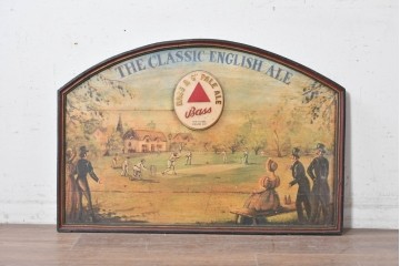 イギリスアンティーク　希少　著名工房作品　英国伝統サインペイント　Bass & Co's PALE ALE(バスペールエール)　クリケット風景が味わい深い立体パブサイン　(R-088942)