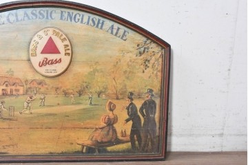 イギリスアンティーク　希少　著名工房作品　英国伝統サインペイント　Bass & Co's PALE ALE(バスペールエール)　クリケット風景が味わい深い立体パブサイン　(R-088942)