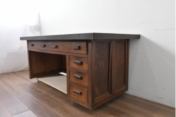 和製アンティーク　激レア　希少　天板(欅材)　古い仕立て屋で使われていた両面使いのカウンターテーブル　(R-088947)