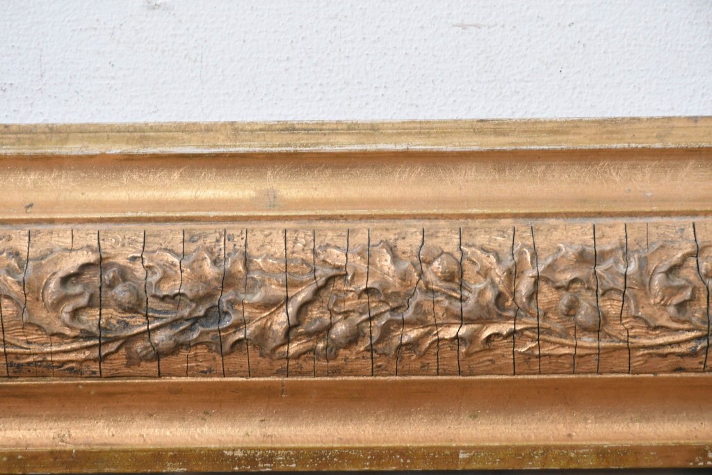 【簡易リペア限定品】　フランスアンティーク　繊細な植物の彫刻が施された額装　(R-088959)