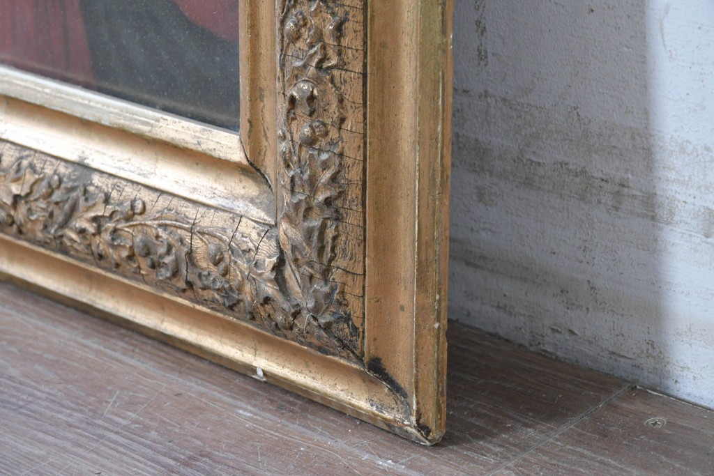 【簡易リペア限定品】　フランスアンティーク　繊細な植物の彫刻が施された額装　(R-088959)