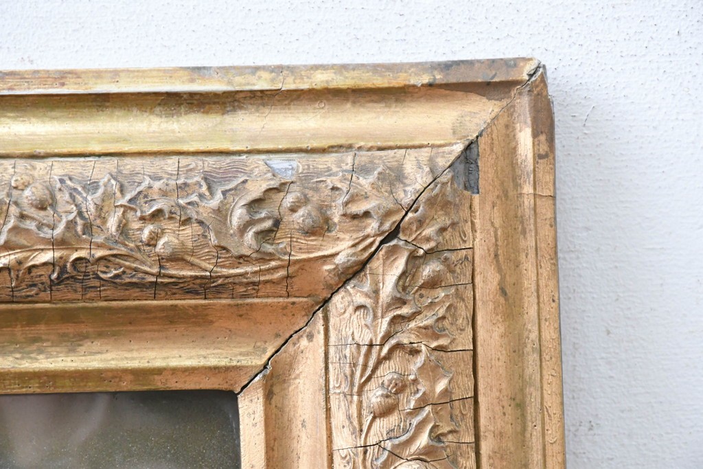 【簡易リペア限定品】　フランスアンティーク　繊細な植物の彫刻が施された額装　(R-088960)