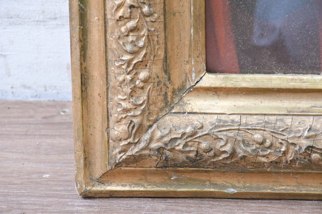 【簡易リペア限定品】　フランスアンティーク　繊細な植物の彫刻が施された額装　(R-088960)