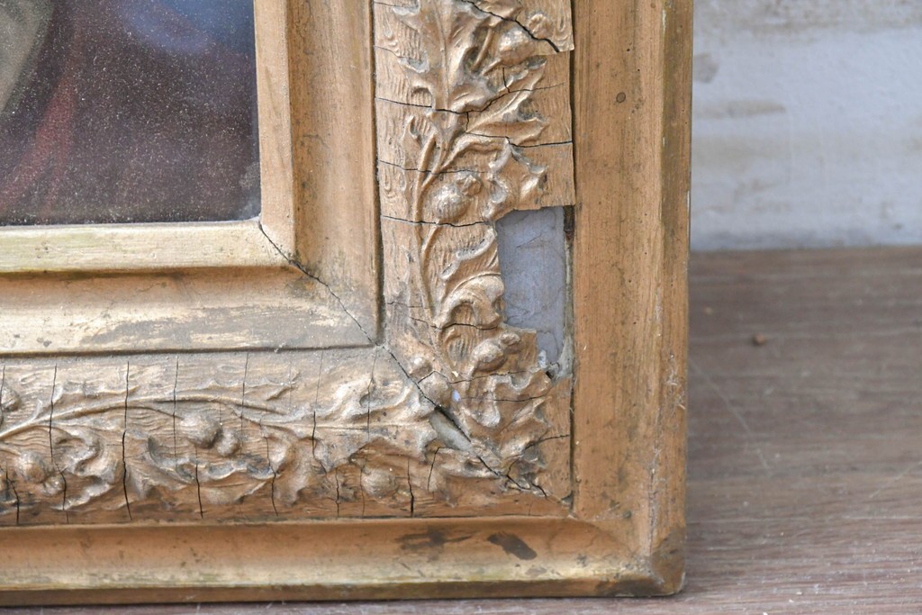 【簡易リペア限定品】　フランスアンティーク　繊細な植物の彫刻が施された額装　(R-088960)