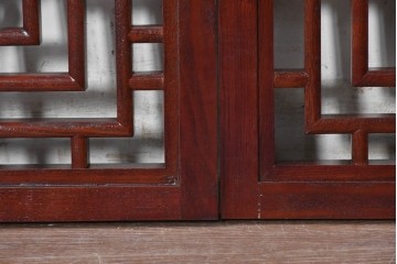 中古建具　中国　美品　タモ材　幾何学模様が美しい中国格子パネル4枚セット　(R-088961)