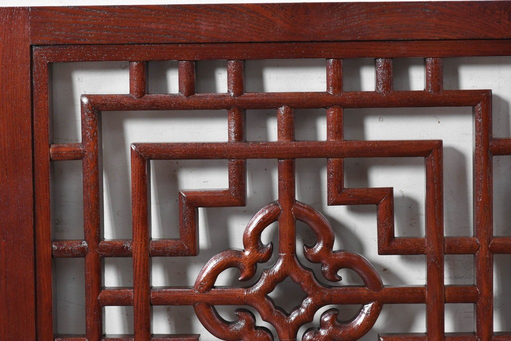 中古建具　中国　美品　タモ材　幾何学模様が美しい中国格子パネル4枚セット　(R-088961)