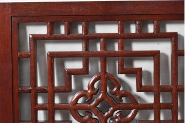 中古建具　中国　美品　タモ材　幾何学模様が美しい中国格子パネル4枚セット　(R-088961)