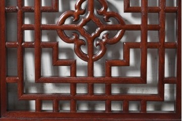 中古建具　中国　美品　タモ材　幾何学模様が美しい中国格子パネル4枚セット　(R-088961)