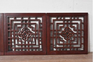中古建具　中国　美品　タモ材　幾何学模様が美しい中国格子パネル4枚セット　(R-088962)