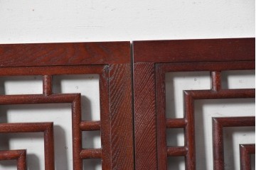 中古建具　中国　美品　タモ材　幾何学模様が美しい中国格子パネル4枚セット　(R-088962)