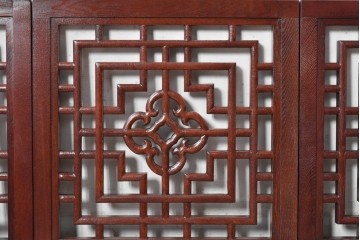 中古建具　中国　美品　タモ材　幾何学模様が美しい中国格子パネル4枚セット　(R-088962)