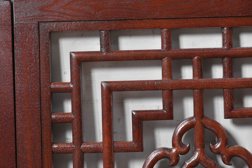 中古建具　中国　美品　タモ材　幾何学模様が美しい中国格子パネル4枚セット　(R-088962)