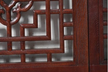 中古建具　中国　美品　タモ材　幾何学模様が美しい中国格子パネル4枚セット　(R-088962)