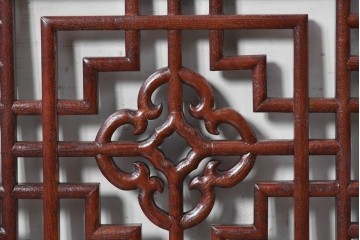 中古建具　中国　美品　タモ材　幾何学模様が美しい中国格子パネル4枚セット　(R-088962)