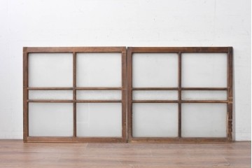 ヴィンテージ建具　昭和中期　レトロなガラス窓2枚セット　(R-088970)