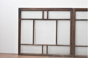 アンティーク建具　昭和初期　大正ロマン　和モダンな桟組のガラス窓2枚セット　(R-088971)