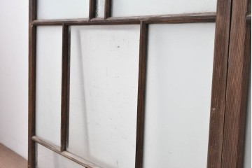 アンティーク建具　昭和初期　大正ロマン　和モダンな桟組のガラス窓2枚セット　(R-088971)
