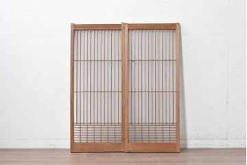 ヴィンテージ建具　昭和後期　繊細な格子が美しい片面ガラスの書院窓2枚セット　(R-088972)