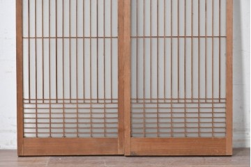 ヴィンテージ建具　昭和後期　繊細な格子が美しい片面ガラスの書院窓2枚セット　(R-088972)