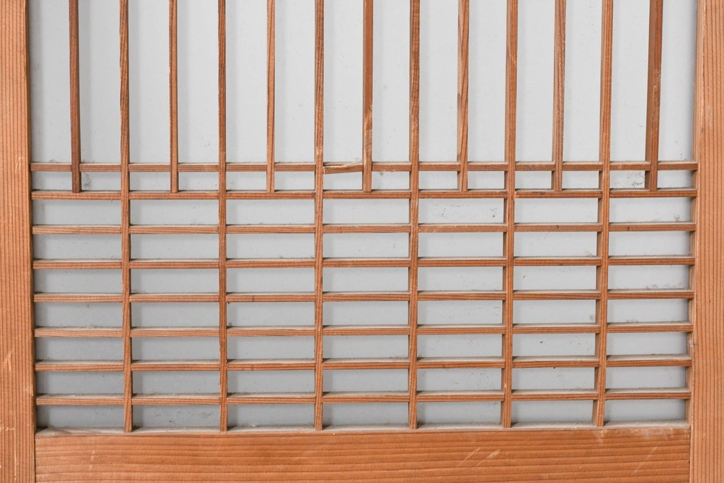ヴィンテージ建具　昭和後期　繊細な格子が美しい片面ガラスの書院窓2枚セット　(R-088972)