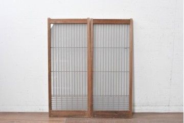 ヴィンテージ建具　昭和後期　繊細な格子が美しい片面ガラスの書院窓2枚セット　(R-088972)