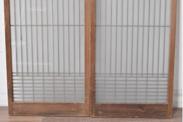 ヴィンテージ建具　昭和後期　繊細な格子が美しい片面ガラスの書院窓2枚セット　(R-088972)